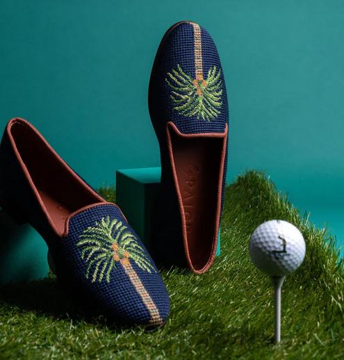 By Paige Needlepoint Palm Tree on Navy Loafers   Apparel & Accessories > Shoes > Loafers