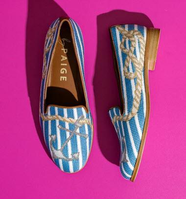 By Paige Needlepoint Loafers in Blue Striped Anchors  Apparel & Accessories > Shoes > Loafers